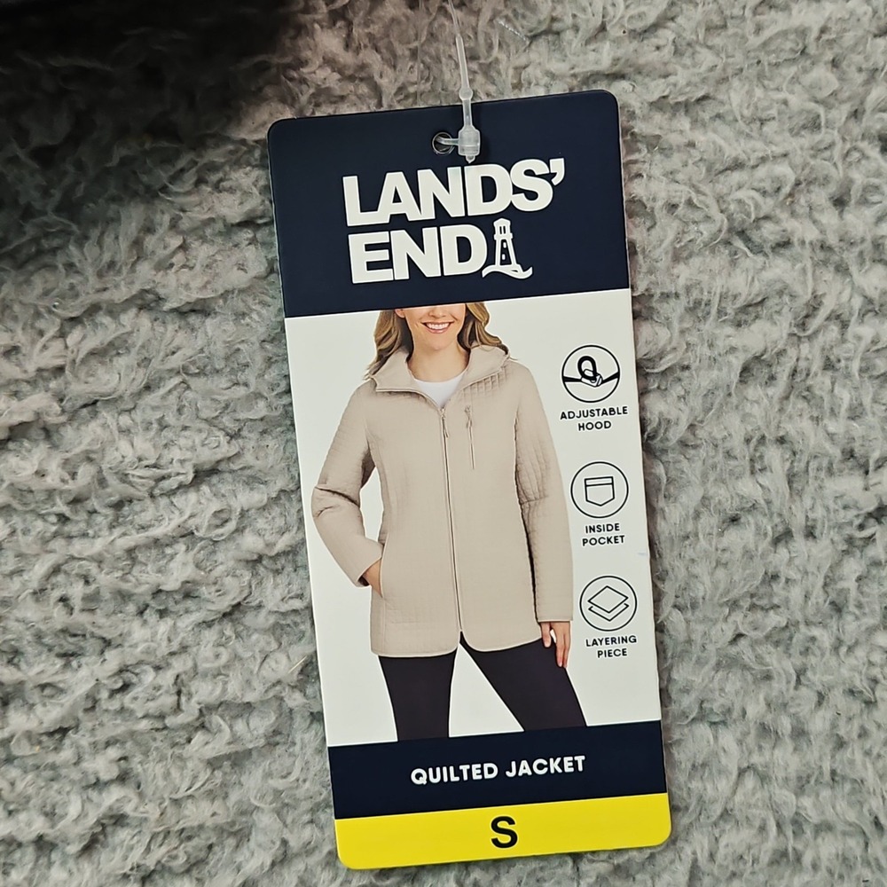 Lands End Jacket Womens S Black Quilted Hooded Full Zip Pockets Mock Neck - Picture 11 of 16